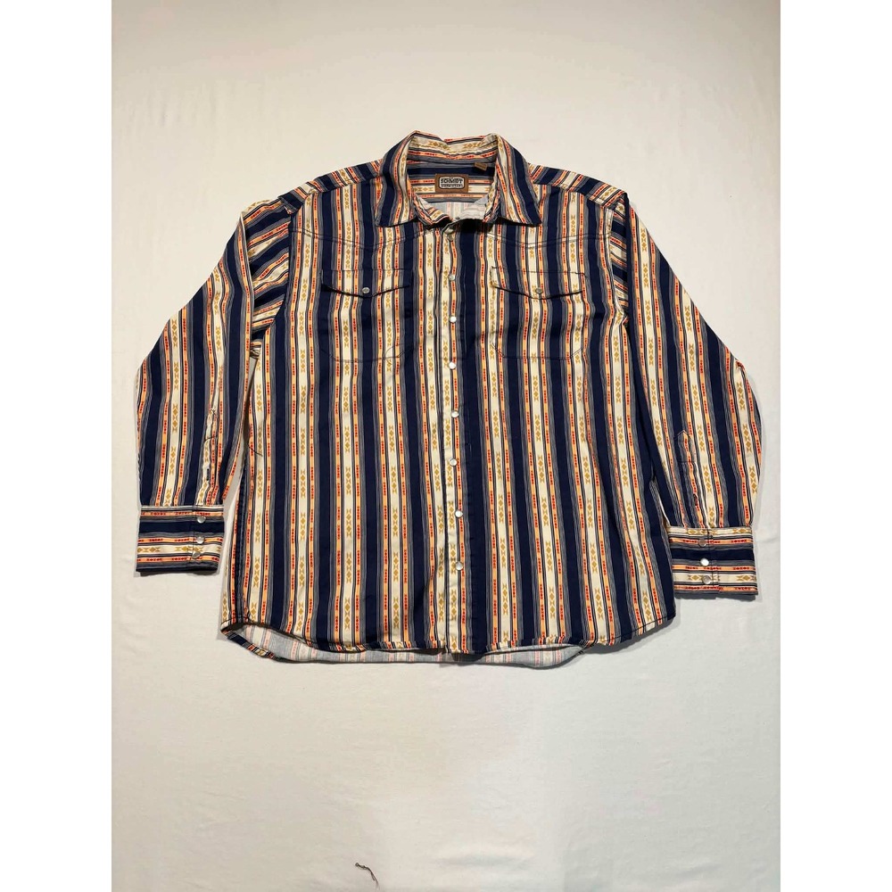 CE Schmidt Workwear Mens Large Western Pearl Snap Shirt Southwestern Stripe Navy